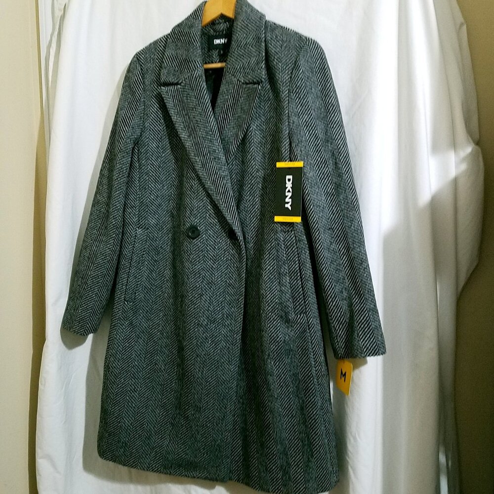 DKNY Women’s Classic Gray Twill Winter Coat Size M NWT - Picture 2 of 16